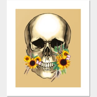 Sage Tribe Skull With sunflowers and feathers Posters and Art